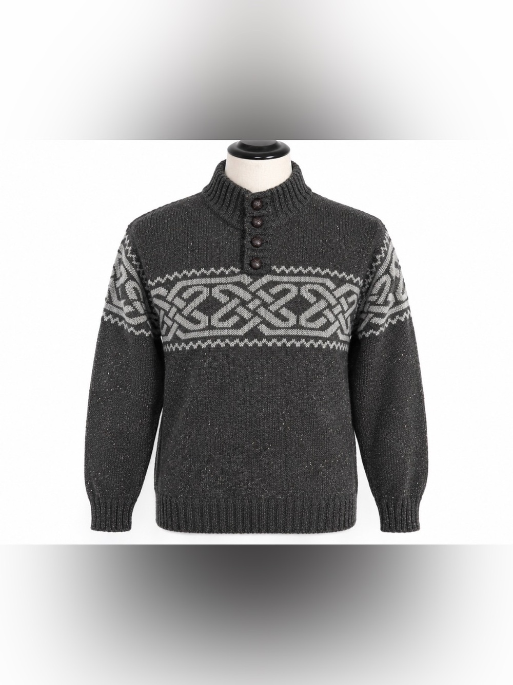 Carraig Donn Men’s M Irish Wool Sweater Celtic Nordic Fair Isle Charcoal